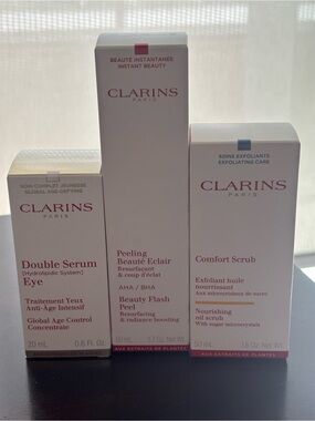 Clarins Skincare Trio — all full-size and brand new in boxes